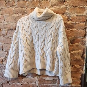 H&M Cozy Cable Knit Turtleneck Sweater - Cream